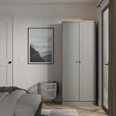 B&Q Savona Ready Assembled Dusk Grey Bardolino Oak Effect Double Wardrobe (H)1824Mm (W)738Mm (D)530Mm