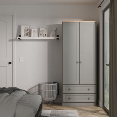 B&Q Savona Ready Assembled Dusk Grey Bardolino Oak Effect 2 Drawer Double Wardrobe (H)1824Mm (W)738Mm (D)530Mm