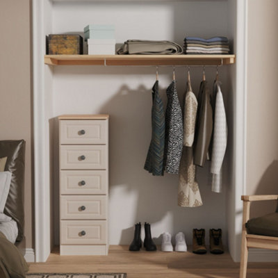 B&Q Savona Ready Assembled Kashmir Ash Bardolino Oak Effect 5 Drawer Bedside Chest (H)1074Mm (W)374Mm (D)402Mm