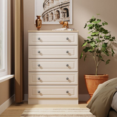 B&Q Savona Ready Assembled Kashmir Ash Bardolino Oak Effect 5 Drawer Chest (H)1074Mm (W)740Mm (D)385Mm