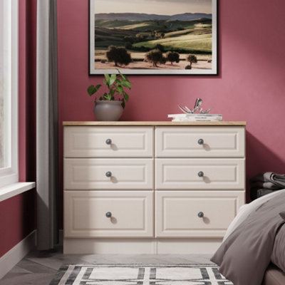 B&Q Savona Ready Assembled Kashmir Ash Bardolino Oak Effect 6 Drawer Chest (H)792Mm (W)1098Mm (D)400Mm
