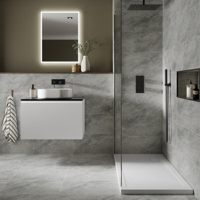 B&Q Andes Grey Matt Stone Effect Porcelain Indoor Wall & Floor Tile, Pack Of 7, (L)600Mm (W)300Mm
