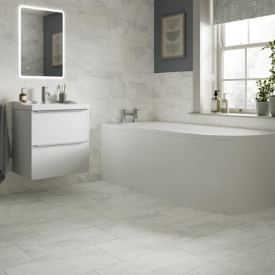 B&Q Symphony Light Grey Matt Stone Effect Porcelain Indoor Wall & Floor Tile, Pack Of 7, (L)600Mm (W)300Mm