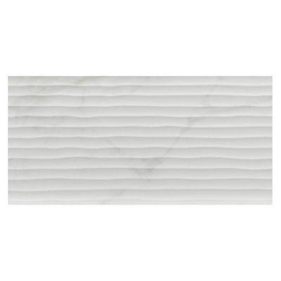 B&Q Beatrice White & Gold Matt Décor Marble Effect Embossed Ceramic Indoor Wall Tile Sample