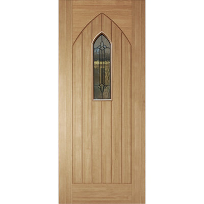 B&Q Westminster 6 Panel Leaded Glazed Cottage White Oak Veneer Swinging External Front Door, (H)2032Mm (W)813Mm
