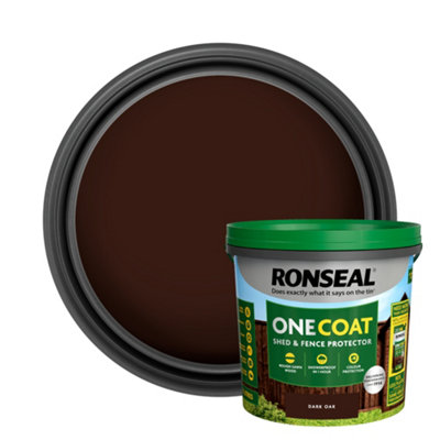 Ronseal One Coat Dark Oak Matt Exterior Shed & Fence Protector Wood Paint, 5L Tub