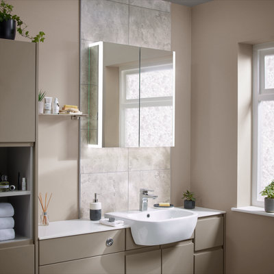 Sensio Ainsley Wall-Mounted Illuminated Mirrored Bathroom Cabinet With Shaver Socket (W)664Mm (H)700Mm