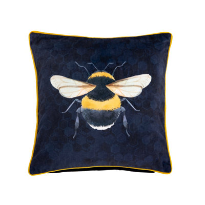 Gallery™ Navy & Yellow Bee Print Effect Indoor Cushion, (L)45Cm X (W)45Cm