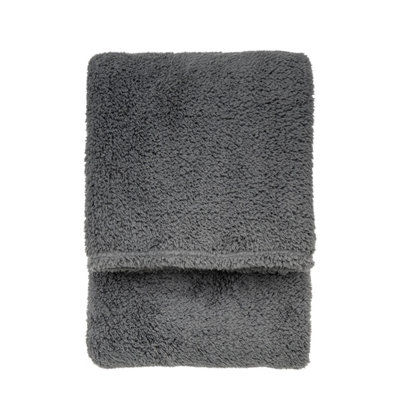 Gallery™ Charcoal Teddy Fleece Plain Throw (L) 180Cm X (W) 140Cm