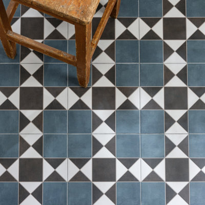 Ca’pietra Willesden Nautical Blue & Brown Matt Porcelain Indoor Floor & Wall Tile, Pack Of 10, (L)330Mm (W)330Mm