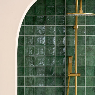Ca’pietra Casamar Forest Gloss Zellige Embossed Ceramic Indoor Wall Tile, Pack Of 25, (L)200Mm (W)200Mm
