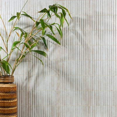 Ca’pietra Digbeth Cream Gloss Furrow Metallic Effect Embossed Ceramic Indoor Wall Tile, Pack Of 20, (L)300Mm (W)150Mm