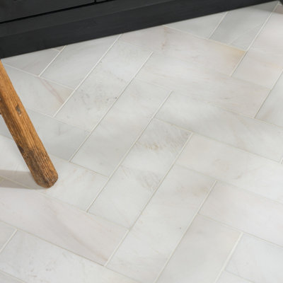 Ca’pietra Athena White Satin Brick Marble Indoor Wall & Floor & Wall Tile, Pack Of 16, (L)300Mm (W)100Mm