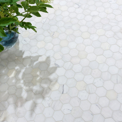 Ca’pietra Athena White Satin Hexagon Marble Indoor Wall & Floor & Wall Tile, (L)287Mm (W)278Mm