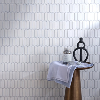 Ca’pietra Portico White Gloss Feather Metallic Effect Embossed Porcelain Indoor Wall Tile, (L)296Mm (W)280Mm