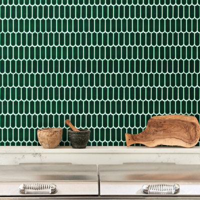 Ca’pietra Portico Pine Green Gloss Feather Metallic Effect Embossed Porcelain Indoor Wall Tile, (L)296Mm (W)280Mm