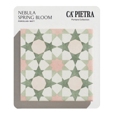 Ca’pietra Nebula Spring Bloom Green & Pink Matt Porcelain Indoor Wall & Floor Tile Card Mounted Sample