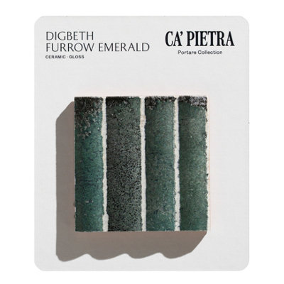 Ca’pietra Digbeth Emerald Green & Blue Gloss Furrow Metallic Effect Embossed Ceramic Indoor Tile Card Mounted Sample
