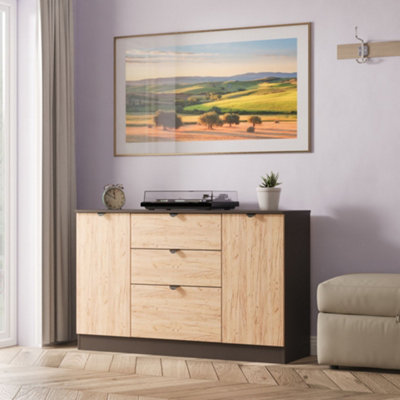 B&Q Graphite Varese Ready Assembled Matt 3 Drawer Sideboard (H)785Mm (W)1254Mm (D)400Mm