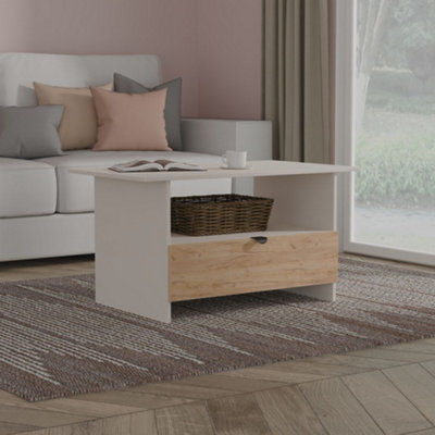 B&Q Kashmir Varese Matt Oak Effect 1 Drawer Non-Extendable Coffee Table (H)495Mm (W)930Mm (D)530Mm