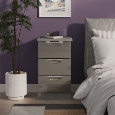 B&Q Rovigo Ready Assembled Gloss Dusk Grey 3 Drawer Bedside Chest (H)692Mm (W)395Mm (D)411Mm