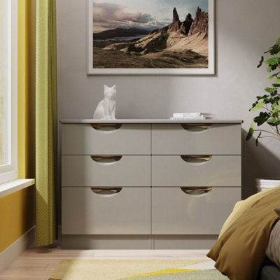 B&Q Rovigo Ready Assembled Gloss Dusk Grey 6 Drawer Chest (H)1118Mm (W)792Mm (D)414Mm