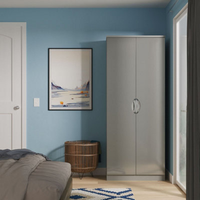 B&Q Rovigo Ready Assembled Gloss Dusk Grey Double Wardrobe (H)1824Mm (W)738Mm (D)530Mm