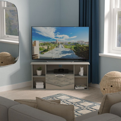B&Q Rovigo Ready Assembled Grey Corner Tv Unit With 2 Shelves & 1 Drawers, (H)51.6Cm X (W)112Cm X (D)51.5Cm
