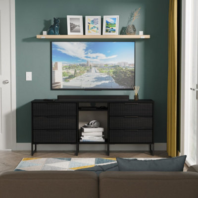 B&Q Ancona Ready Assembled Matt Black Ash 6 Drawer Sideboard (H)683Mm (W)1537Mm (D)397Mm
