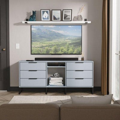 B&Q Ancona Ready Assembled Matt Denim Blue 6 Drawer Sideboard (H)683Mm (W)1537Mm (D)397Mm