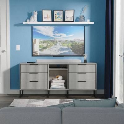 B&Q Ancona Ready Assembled Matt Dusk Grey 6 Drawer Sideboard (H)683Mm (W)1537Mm (D)397Mm