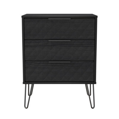 B&Q Anzio Matt Black Ash 3 Drawer Chest (H)737Mm (W)575Mm (D)395Mm
