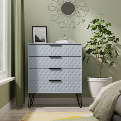 B&Q Anzio Matt Denim Blue No Effect 4 Drawer Chest (H)907Mm (W)765Mm (D)395Mm