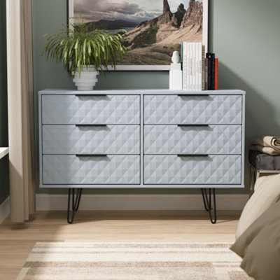 B&Q Anzio Matt Denim Blue No Effect 6 Drawer Chest (H)737Mm (W)1130Mm (D)395Mm