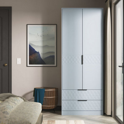 B&Q Anzio Ready Assembled Modern Matt Denim Blue 2 Drawer Tall Double Wardrobe (H)1956Mm (W)766Mm (D)530Mm