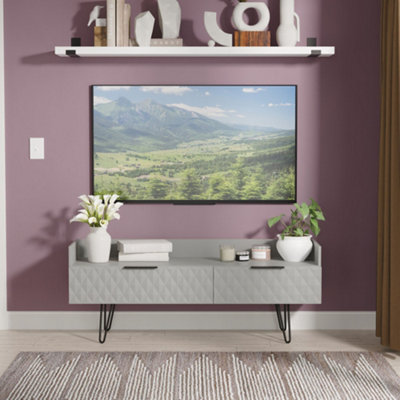 B&Q Anzio Matt Dusk Grey Media Unit With 2 Drawers, (H)50.1Cm X (W)128.2Cm X (D)39.4Cm