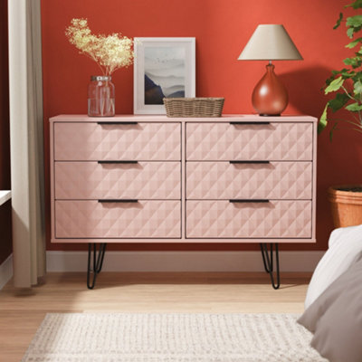 B&Q Anzio Matt Kobe Pink No Effect 6 Drawer Chest (H)737Mm (W)1130Mm (D)395Mm