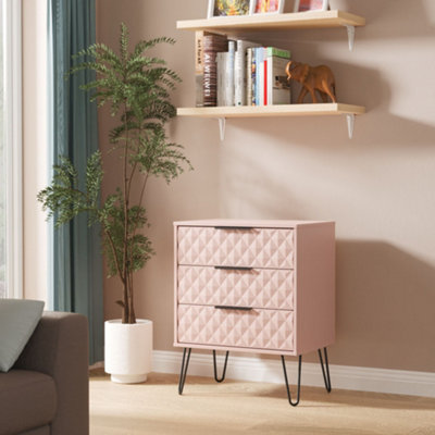 B&Q Anzio Matt Kobe Pink No Effect 3 Drawer Chest (H)737Mm (W)575Mm (D)395Mm