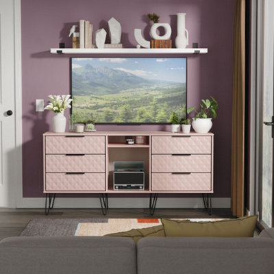 B&Q Anzio Ready Assembled Matt Kobe Pink 6 Drawer Sideboard (H)742Mm (W)1537Mm (D)397Mm