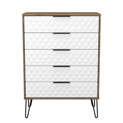 B&Q Anzio Matt Vintage Oak Effect 5 Drawer Chest (H)1067Mm (W)765Mm (D)395Mm