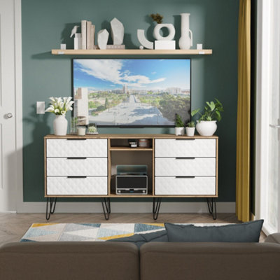 B&Q Anzio Ready Assembled Matt Vintage Oak Effect 6 Drawer Sideboard (H)742Mm (W)1537Mm (D)397Mm
