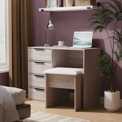 B&Q Marsala Ready Assembled Matt Grey Oak Effect 4 Drawer Dressing Table (H)759Mm (W)970Mm (D)392Mm