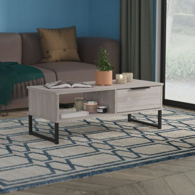 B&Q Marsala Ready Assembled Grey Oak Effect 1 Drawer Coffee Table (H)348Mm (W)925Mm (D)410Mm