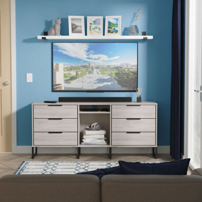 B&Q Ready Assembled Grey Oak Effect 6 Drawer Modern Sideboard (H)683Mm (W)1537Mm (D)397Mm