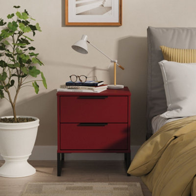 B&Q Marsala Ready Assembled Matt Red 2 Drawer Bedside Chest (H)515Mm (W)450Mm (D)395Mm