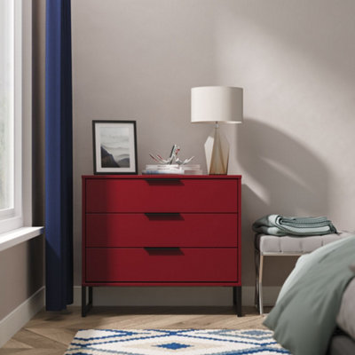 B&Q Marsala Ready Assembled Matt Red 3 Drawer Chest (H)678Mm (W)765Mm (D)395Mm