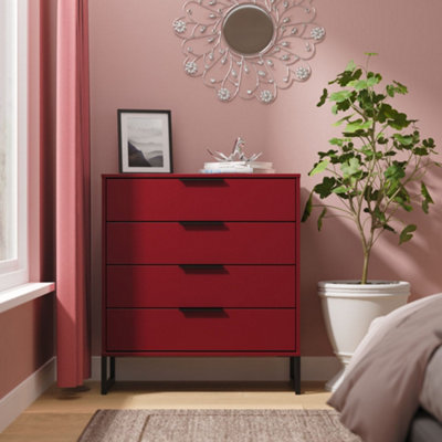 B&Q Marsala Ready Assembled Matt Red 4 Drawer Chest (H)848Mm (W)765Mm (D)395Mm