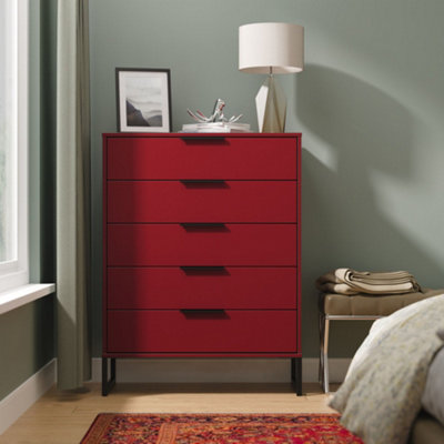 B&Q Marsala Ready Assembled Matt Red 5 Drawer Chest (H)1008Mm (W)765Mm (D)395Mm