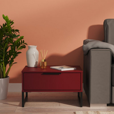 B&Q Marsala Ready Assembled Matt Red 1 Drawer Bedside Table (H)348Mm (W)575Mm (D)395Mm