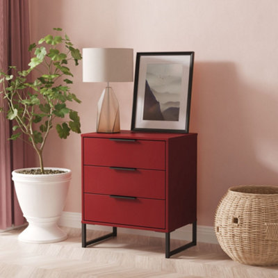 B&Q Marsala Ready Assembled Matt Red 3 Drawer Chest (H)678Mm (W)575Mm (D)395Mm